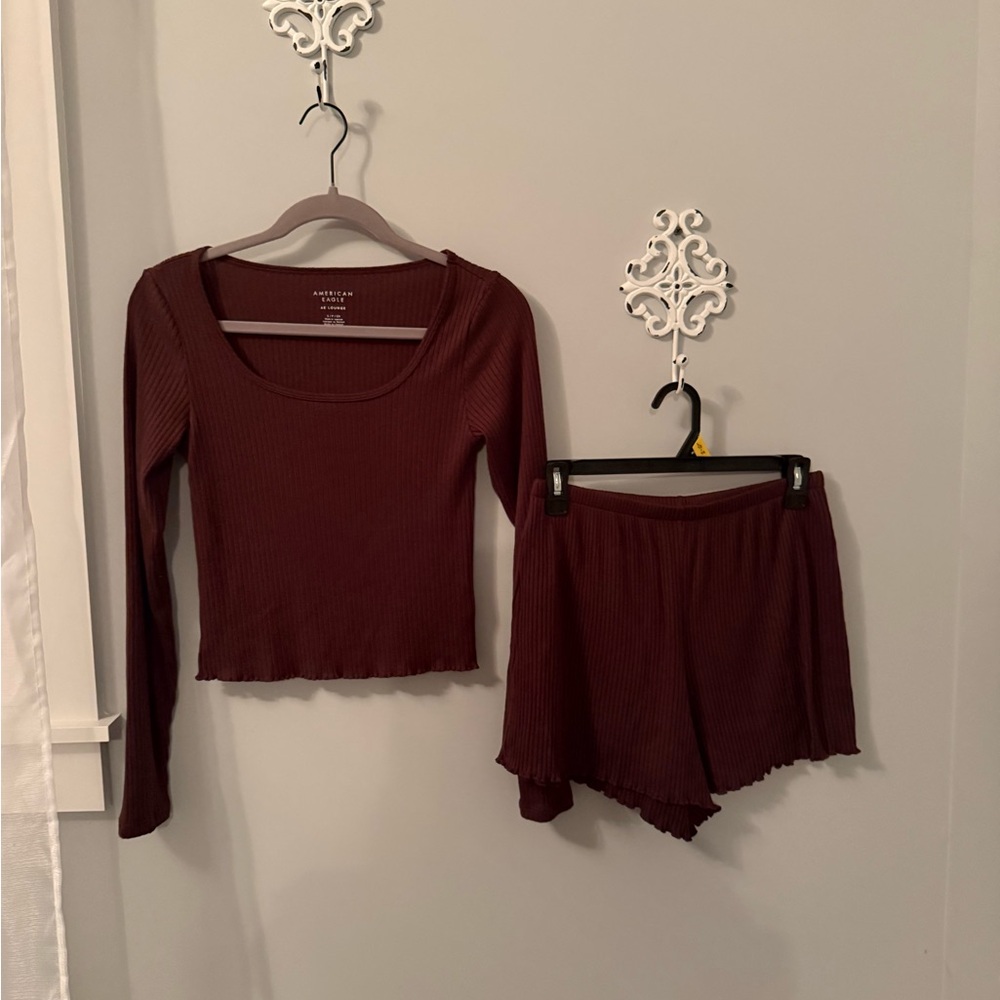 American Eagle Outfitters Ribbed Burgundy Pajama Set